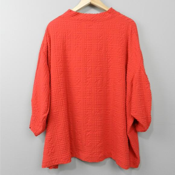 Q Neel Mock Neck Waffle Blouse Cajun Red Sz 18 Textured Knit Dolman Tunic Top - Picture 7 of 10